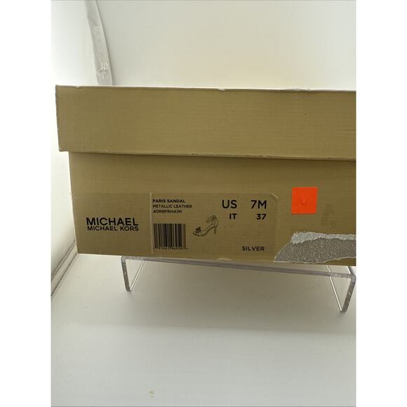 Michael Kors Paris Women's Size 7 M Silver Sequin Heels Ankle Strap Sandal NWB - Picture 11 of 12